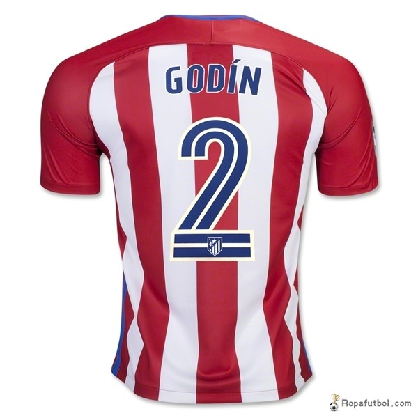 Camiseta Atlético de Madrid Godin Replica Primera Ropa 2016/17 Blanco Rojo